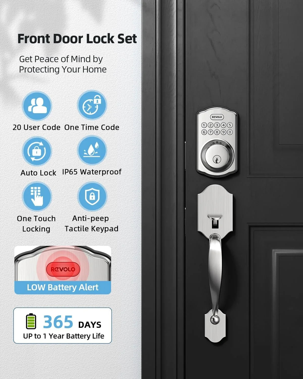 Electronic Keypad Deadbolt, Keyless Entry Door Lock, Keyed Entry, Auto Lock, Smart Lock with Handle, Front Door Handle Sets, Anti-Peeking Password, Oil-Rubbed Bronze