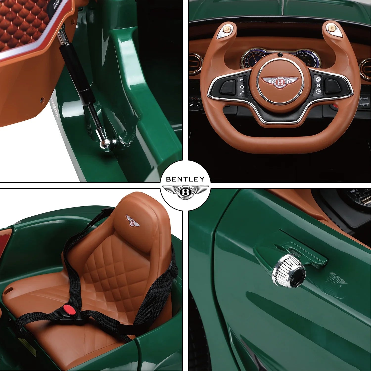 Official Licensed Bentley Ride on Car, 12V Electric Car for Boys Girls Age 3+, Ride on Car with Remote Control, Music, Green