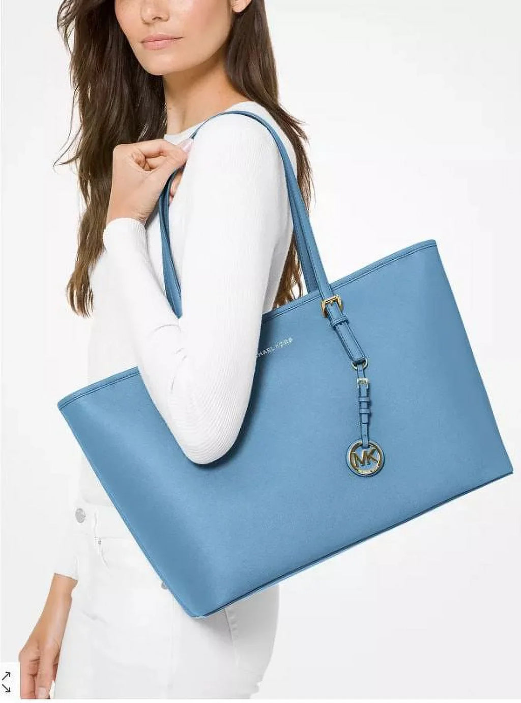 Michael Kors Jet Set Travel Medium Saffiano Leather Top-Zip Tote Bag (