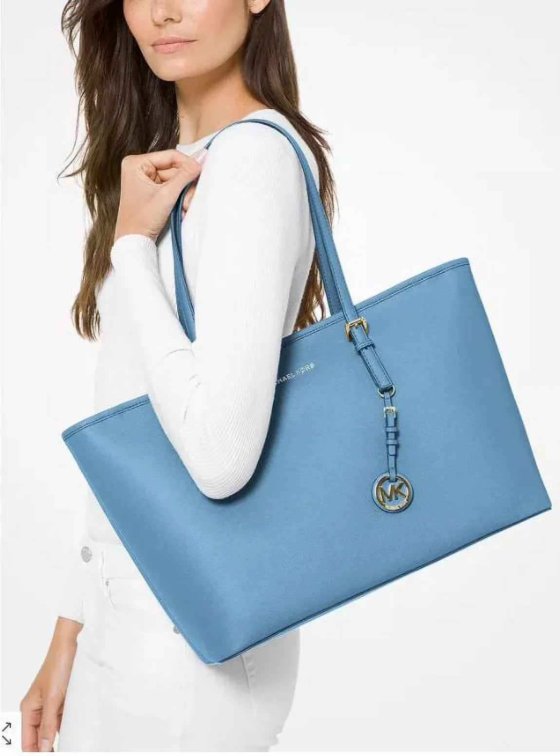 Michael Kors Jet Set Travel Medium Saffiano Leather Top-Zip Tote Bag (
