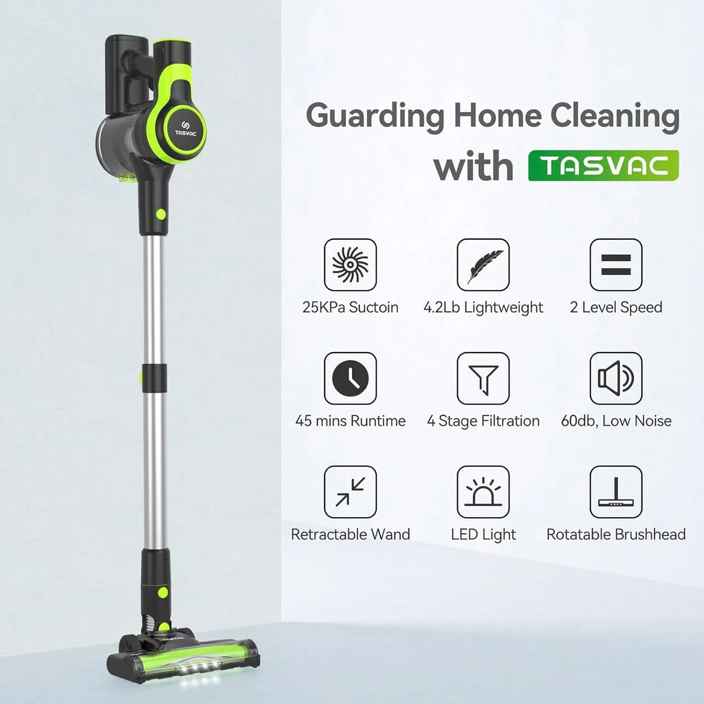 Cordless Vacuum Cleaner, 6-in-1 Cordless Vacuum, 28KPa Powerful Battery Stick Vacuum Rechargeable Vacuum 2200m--h Up to 45 Mins, Lightweight Vacuum Cleaner for Home Carpet and Floor Pet Hair