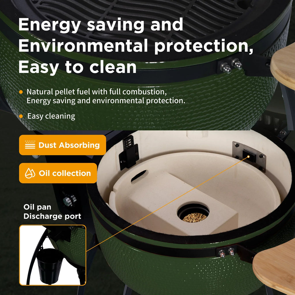 24 "Ceramic Pellet Grill with 19.6" diameter Gridiron Double Ceramic Liner 4-in-1 Smoked Roasted  Pan-roasted for Outdoors Patio