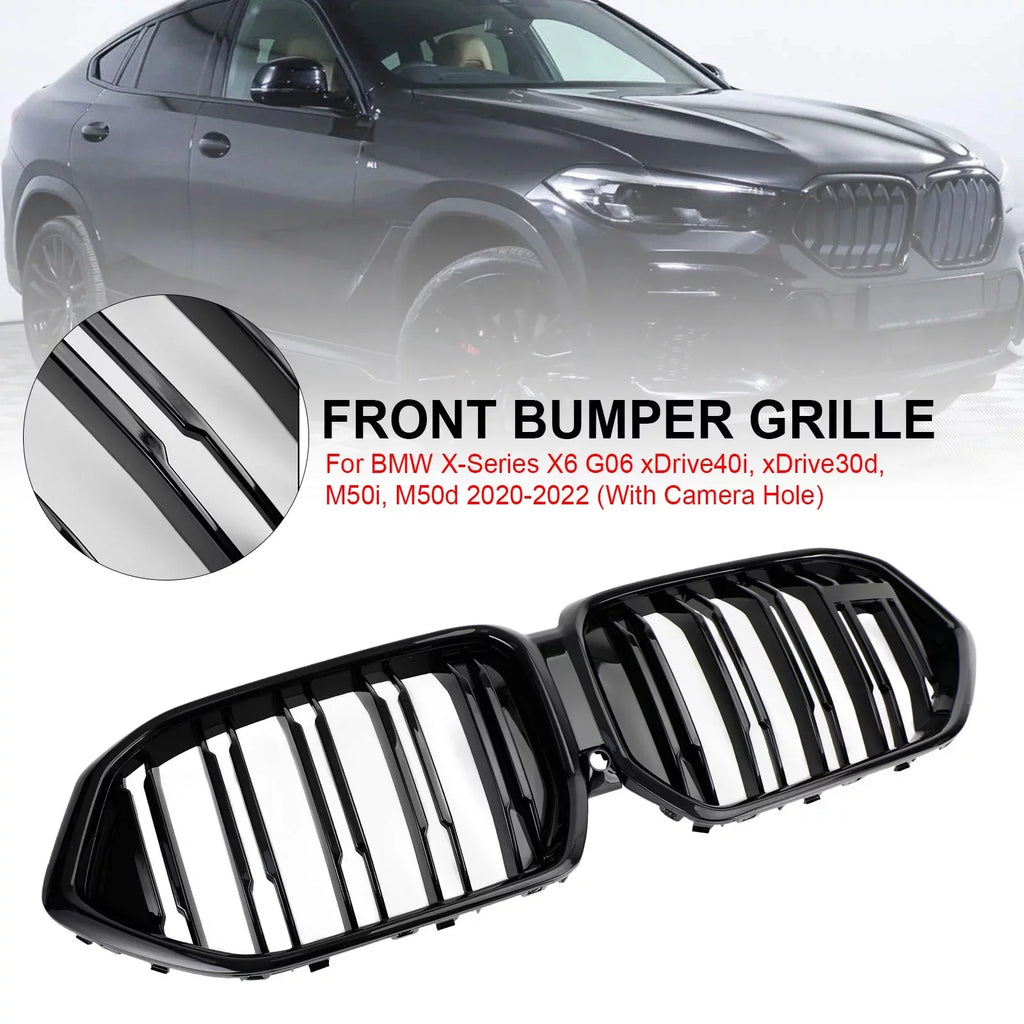 Front Bumper Grille Grill Fit for    M50i 2020-2022 /Camera Hole Black