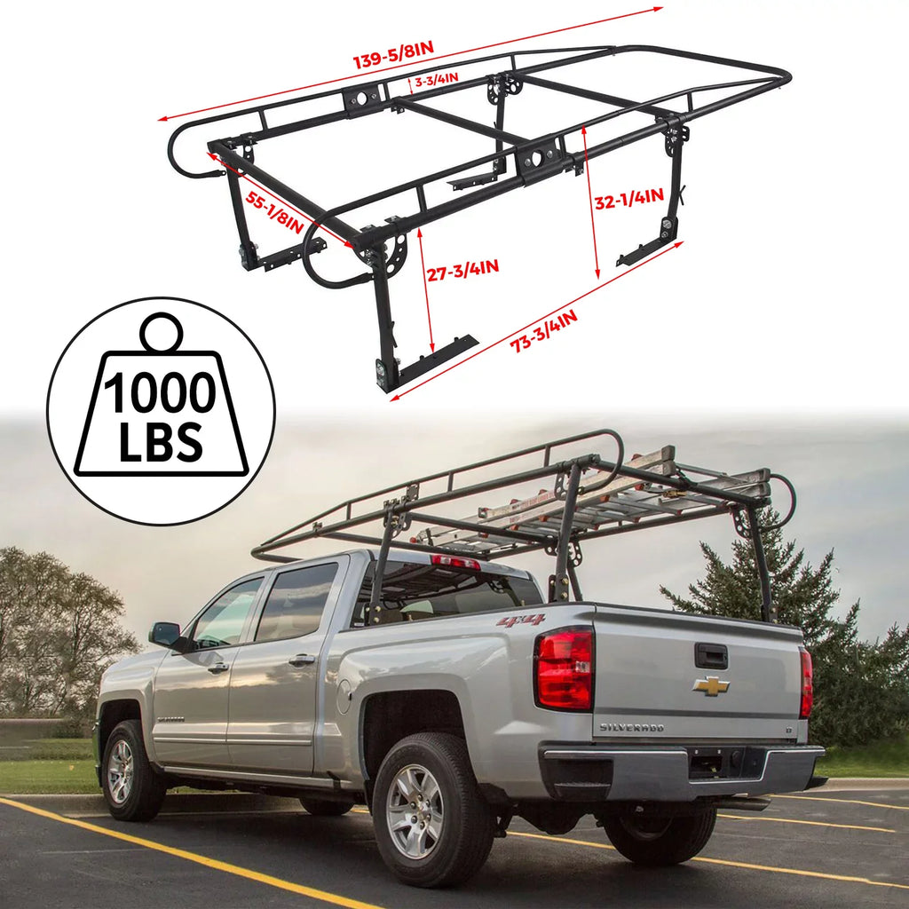 60" Over-Cab Truck Rack 1000 Lbs Adjustable Truck Ladder Rack Pickup Lumber Utility Kayak Rack Full Size