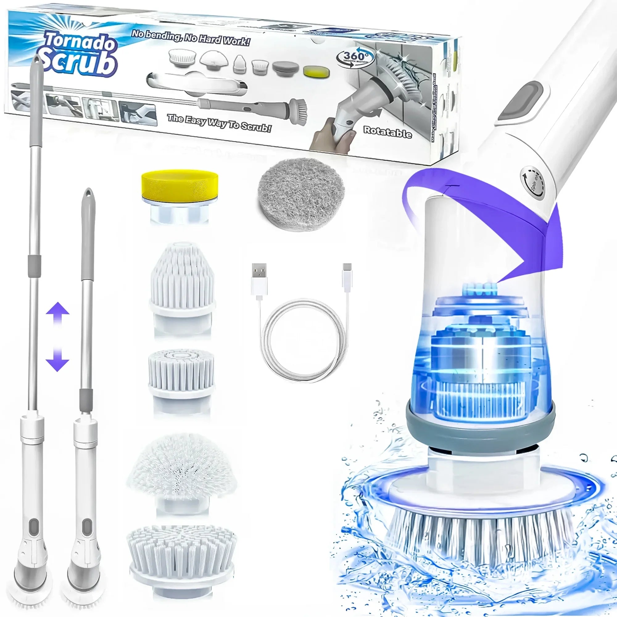Fixdono Electric Spin Scrubber, 6 Replaceable Cleaning Heads Cordless Cleaning Brush, Bathroom Scrubber for Bathtub, Tile, Floor