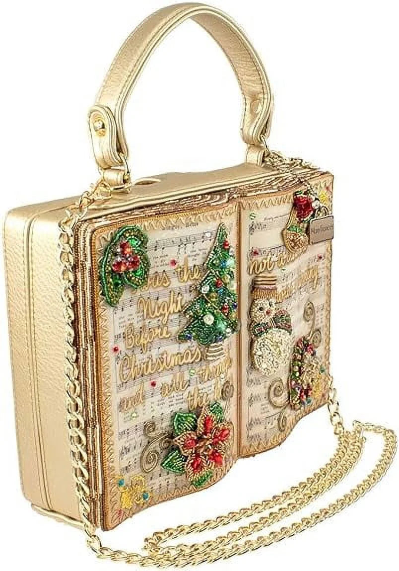 Mary Frances Christmas Carols Beaded Top Handle Song Book Handbag, Gold