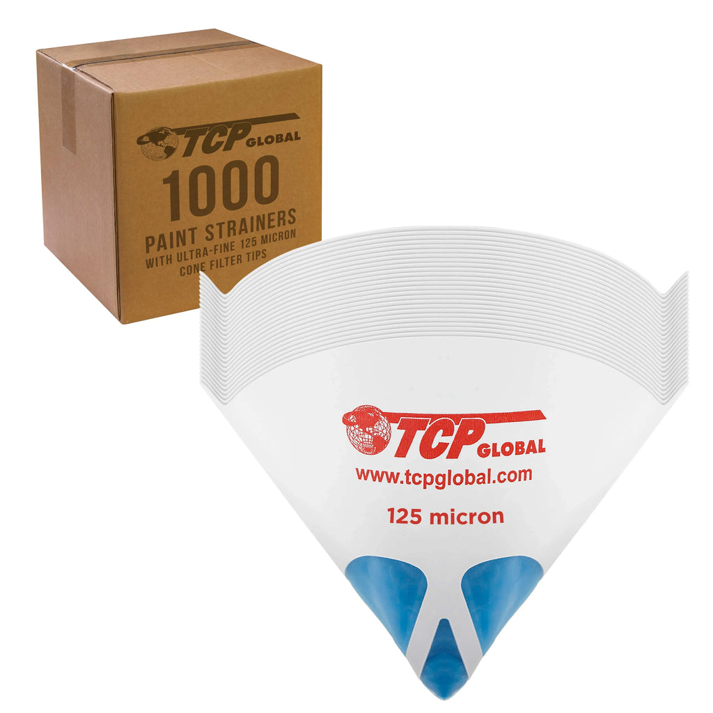 Global Case of 1000 Paint Strainers with Ultra-Fine 125 Micron Filter Tips - Premium Pure Blue Ultra-Flow Blue Nylon Mesh - Cone Paint Filter Screen - Finely Strain Auto, Car, House Paint
