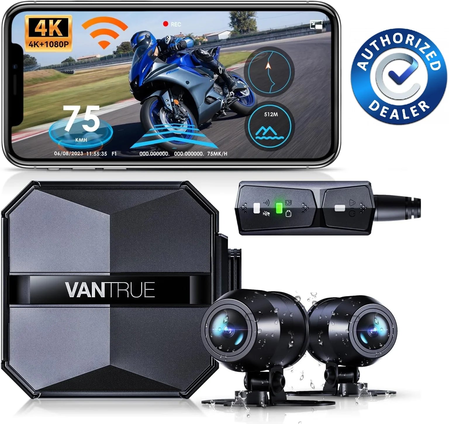 Vantrue  Motorcycle 4K Dashcam (4K + 1080P)  | WiFi | Parking Mode (No  Card)