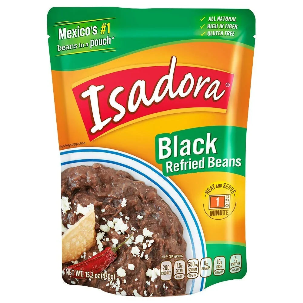 Isadora Refried Beans 15.2oz Pouch (Black Beans, 6 Pack)
