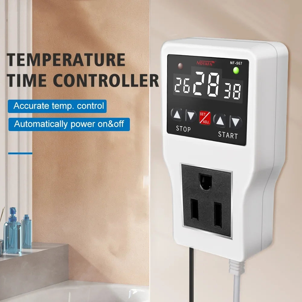 Shinysix Temperature Controller Socket with Timer Switch,  -567 Digital Thermostat 800W 10A, Cooling Heating Temperature Sensor Plug – Ideal for Home Appliances