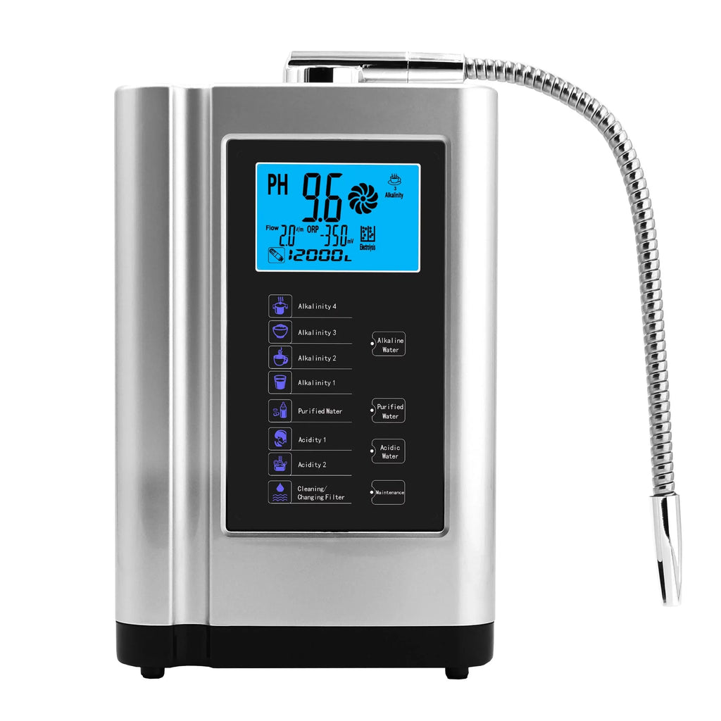 Alka Water Ionizer, Water Purifier Machine  3.5-10.5 Alkaline Acid Water Machine,Up to -500mV , 8000 Liters Per Filter,7 Water Settings,Auto-Cleaning,Intelligent Voice(Silver)