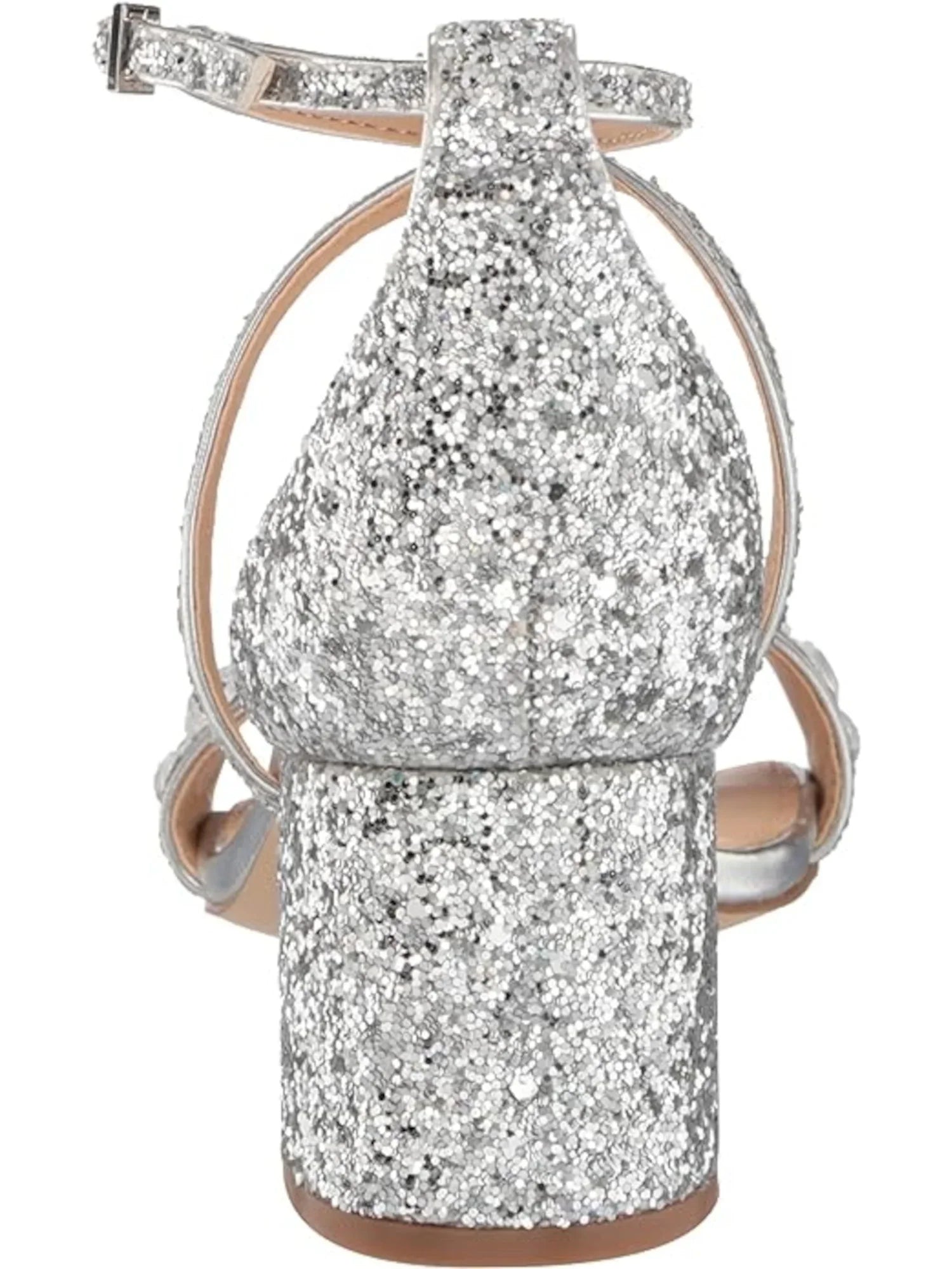 Womens Silver Embellished Glitter Claudia Round Toe Block Heel Buckle Dress Heeled Sandal 8.5