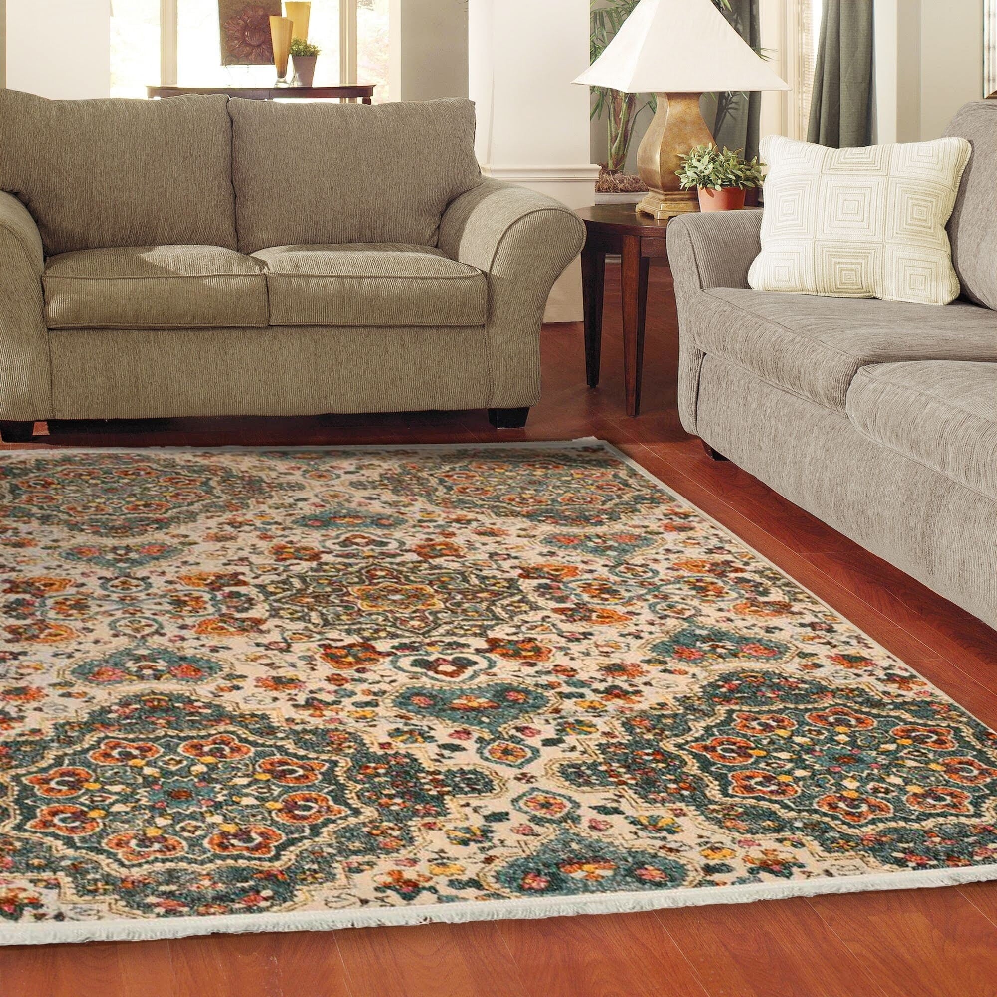 Blossom Echo Vintage Door Mat 2 ft. by 3 ft. 5' x 5' 5' Round Indoor Living Room, Bedroom, Dining Room