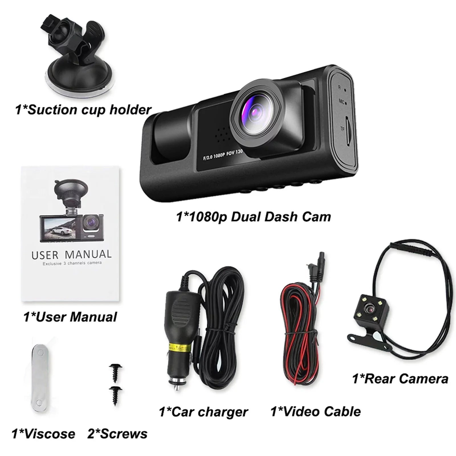 Moobody  Versatile Dash Cam for Car Safety,3-in-1 Car Safety Dash Cam,1080P+720P+480p, Car Rearview Mirror