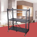 Miumaeov 3-Tier Kitchen Foldable Metal Rolling Trolley Cart Movable Utility Rack Storage Shelves Holder with Wheel (Black)