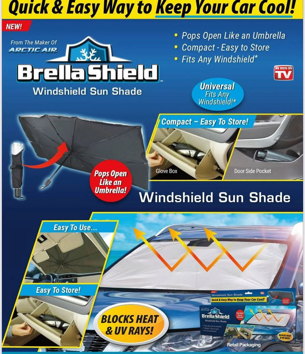 Brella Shield Windshield Sun Shade Universal Fits any Windshield Block Heat and  Rays Keep Your Car Cool