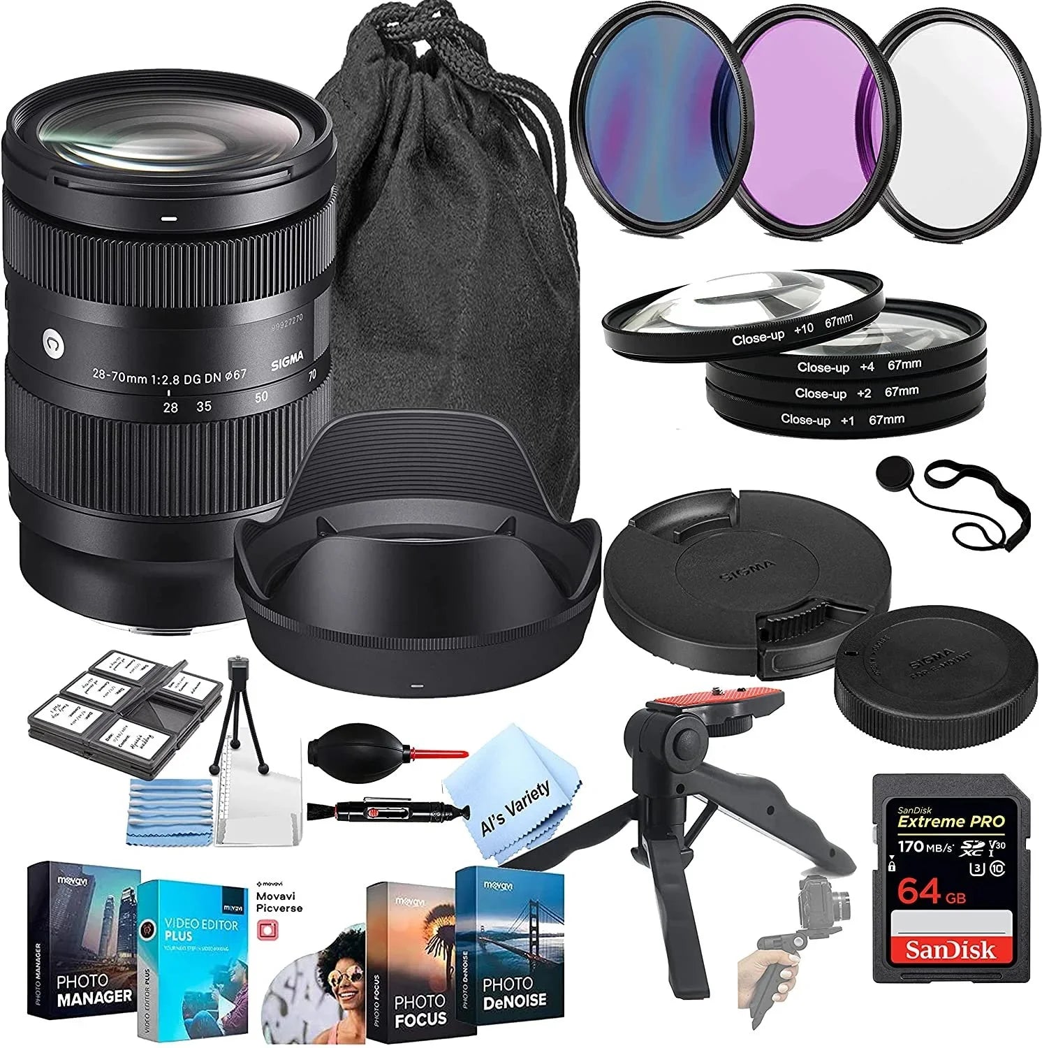 Sigma 28-70mm f/2.8   Contemporary Lens for Sony  /Extreme Pro  Card, Photo Edit Software, More 27pcs