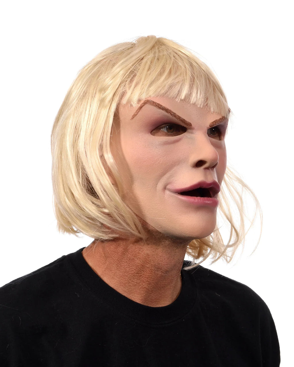 Blonde Woman Female Latex Face Mask with attached Blonde Hair