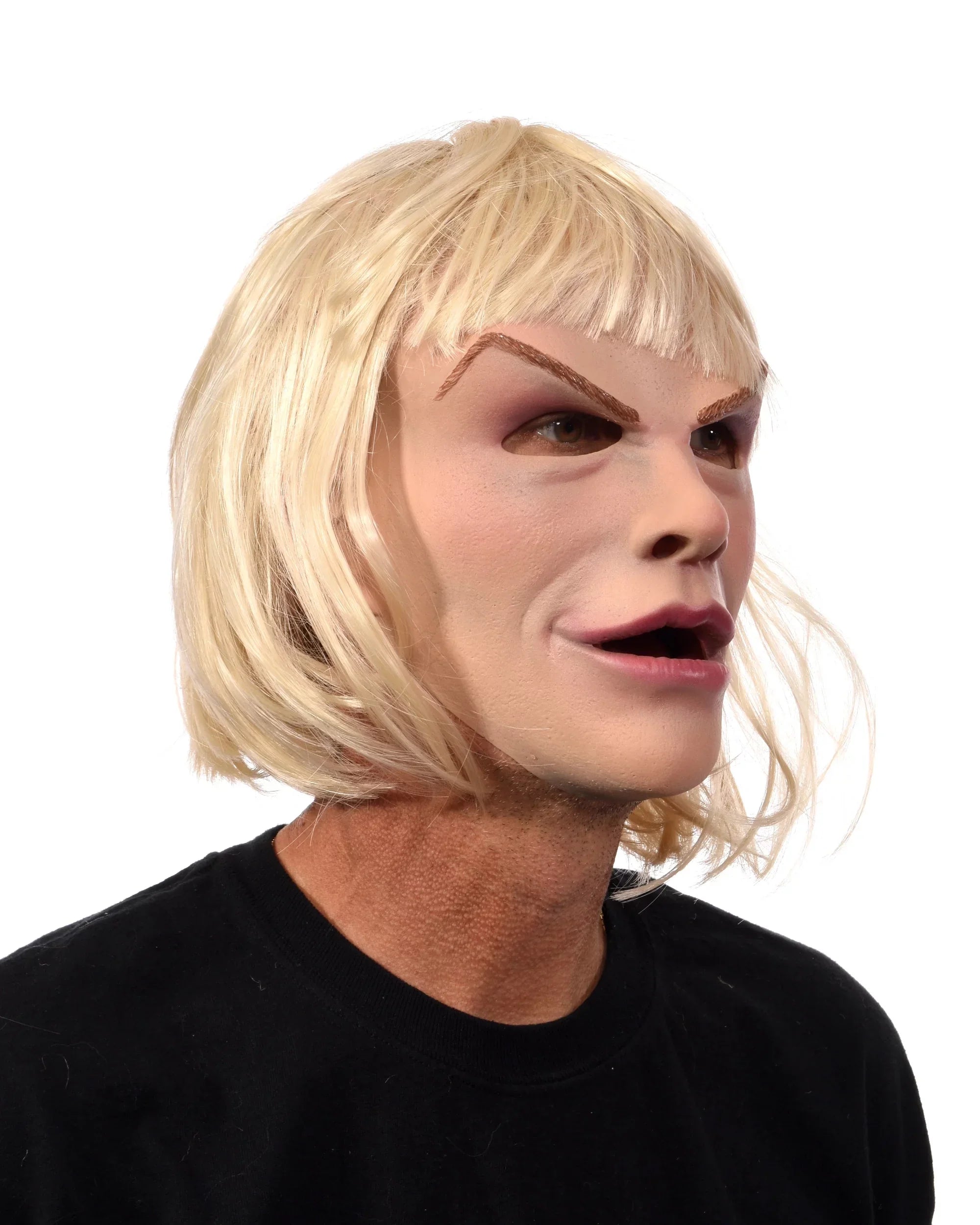 Blonde Woman Female Latex Face Mask with attached Blonde Hair