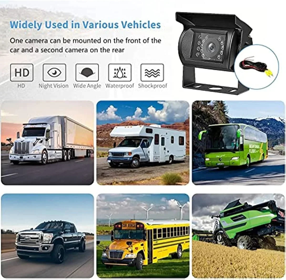 Bileeko  Rear View Camera Monitor System 7 inch with 2 Night Vision Rearview Camera for Truck Trailers Bus