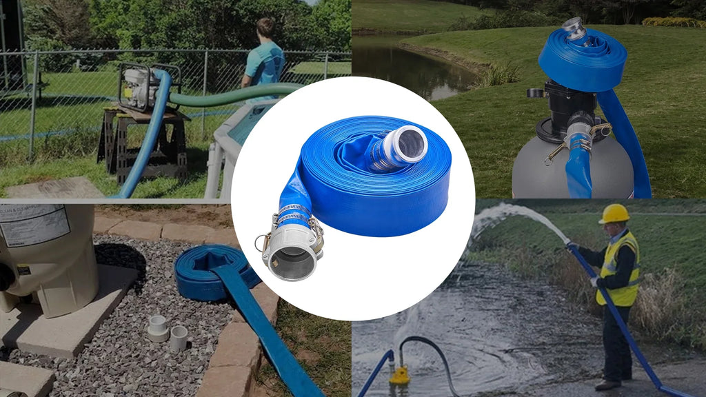 Swimming Pool Filter Backwash Hose 2'' x 50' with Aluminum joints, Great for Water Disposal,  Discharge Hose with Camlock  &  Fittings