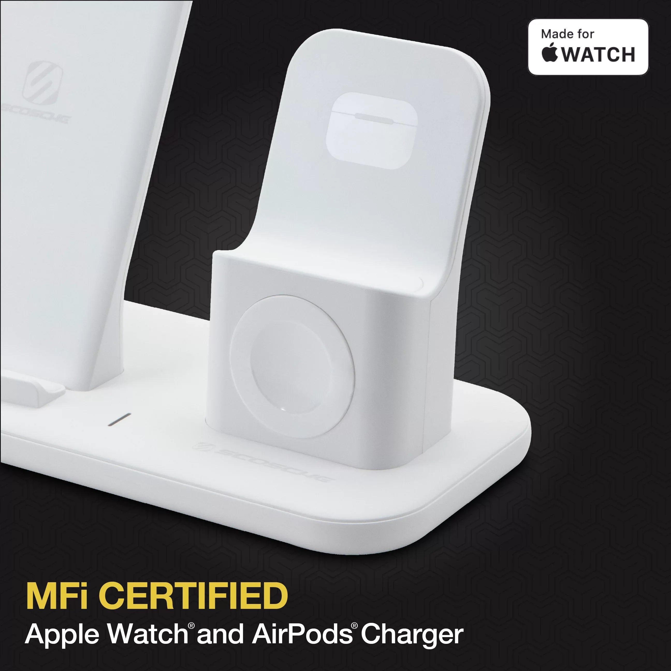 Scosche - Qi-Enabled Smartphones, Watches and Earbuds, Qi-Certified Wireless Charging Dock, White