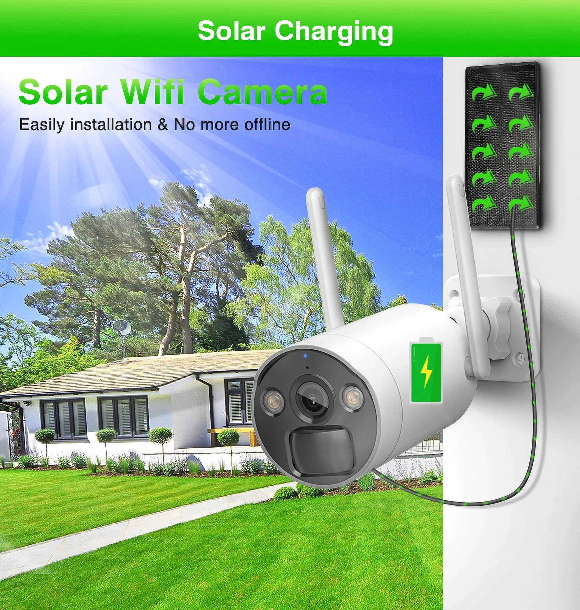 8CH WiFi  System 4Pcs 3MP Battery Camera , 4 Solar Panels ,  2.5inch  Wireless