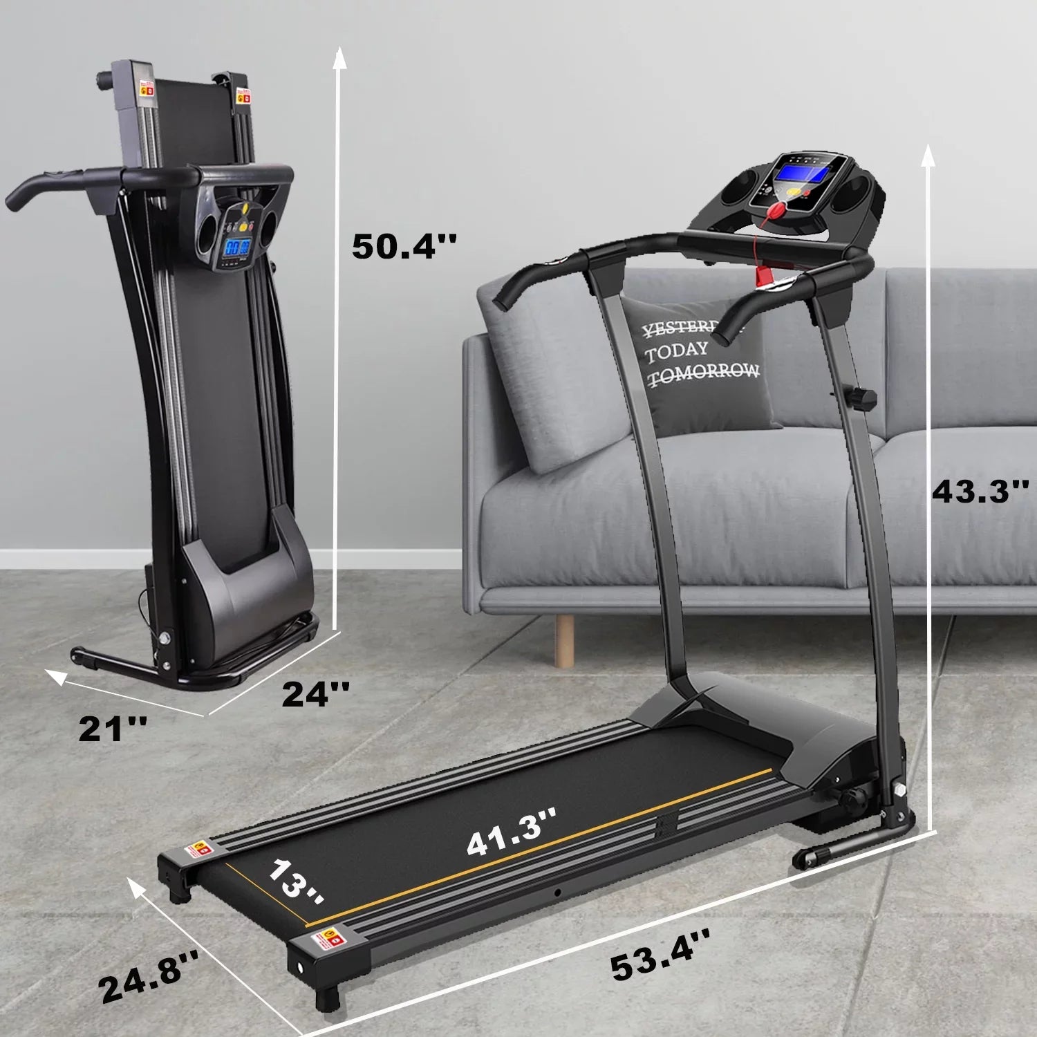 Foldable Electric Treadmill w/ display,Pulse Sensor,Cup Holder and Safety Key for Home Office Fitness Walking Jogging Running Exercise