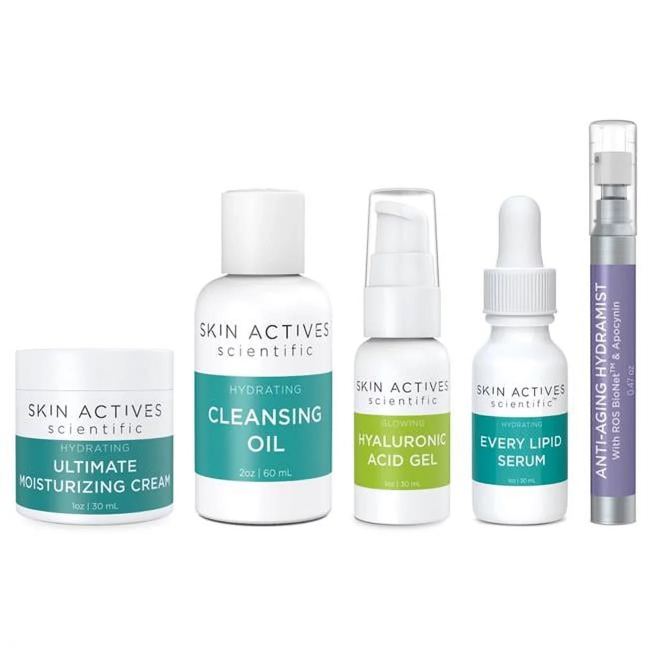 Skin Actives Scientific  Hydrating & Glow Bundle - Hydramist, Ultimate Moisturizing Cream, Every Lipid Serum, Hyaluronic Acid Gel, Cleansing Oil
