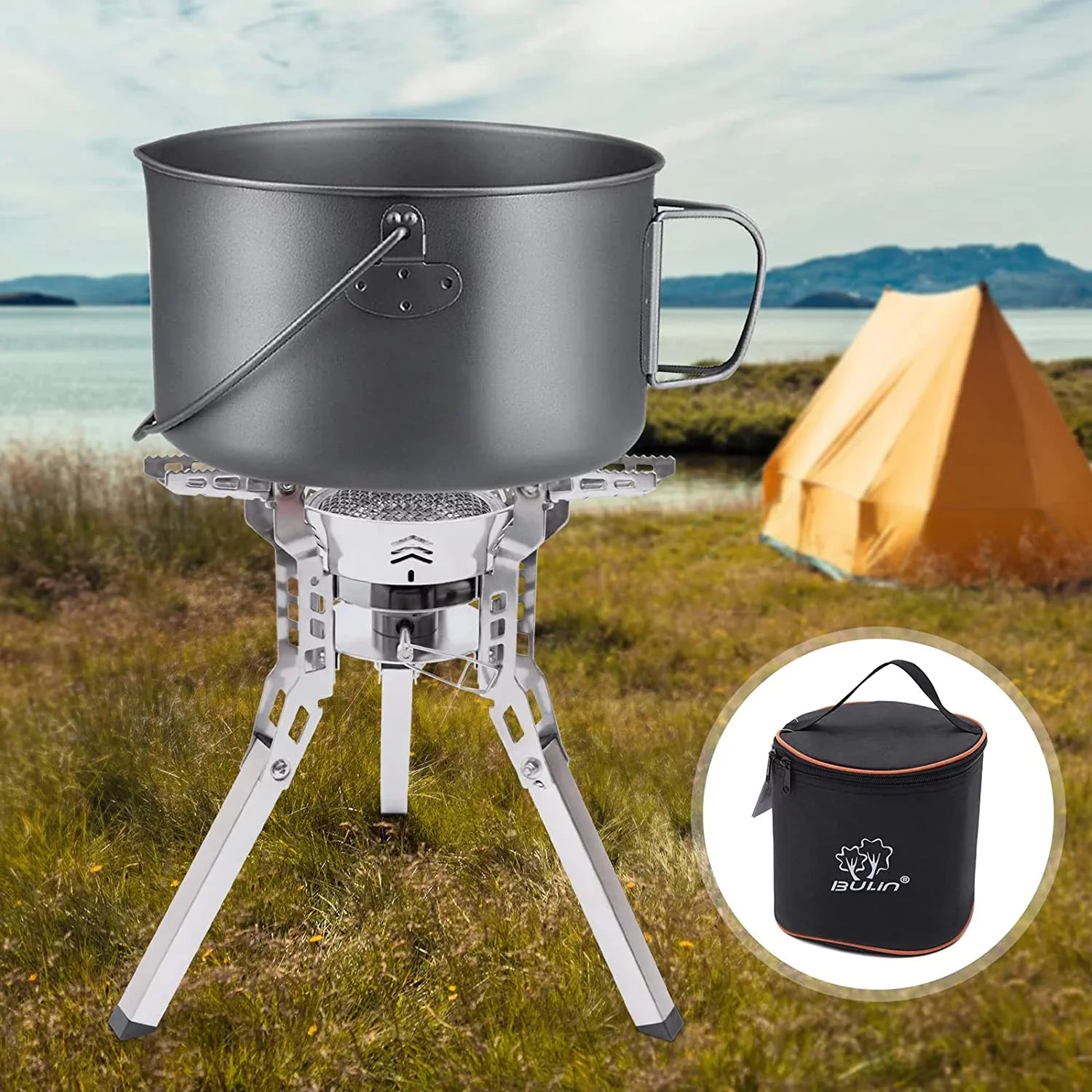 Miumaeov Portable Camping Stove Burner Small Backpack Stoves with Piezo Ignition for Outdoor Camping Hiking Cooking Barbecue Travel