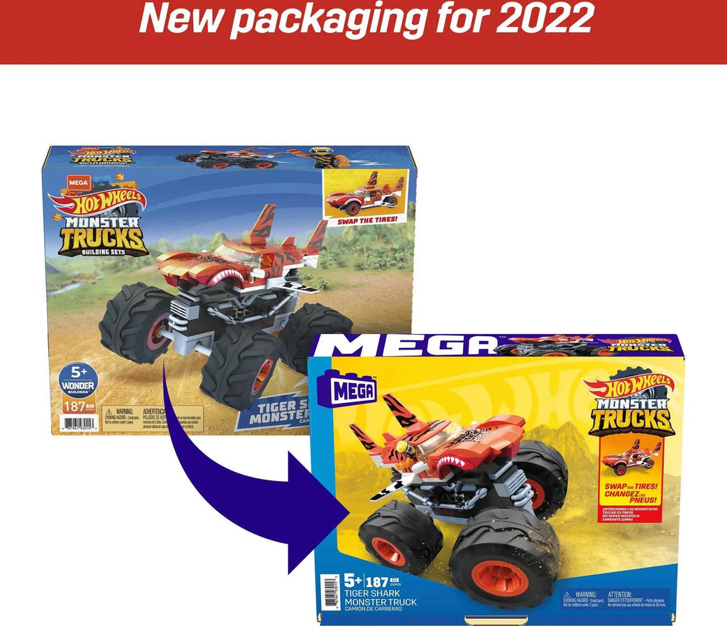 Hot Wheels Tiger Shark Monster Truck Building Set with 1 Figure (187 Pieces)
