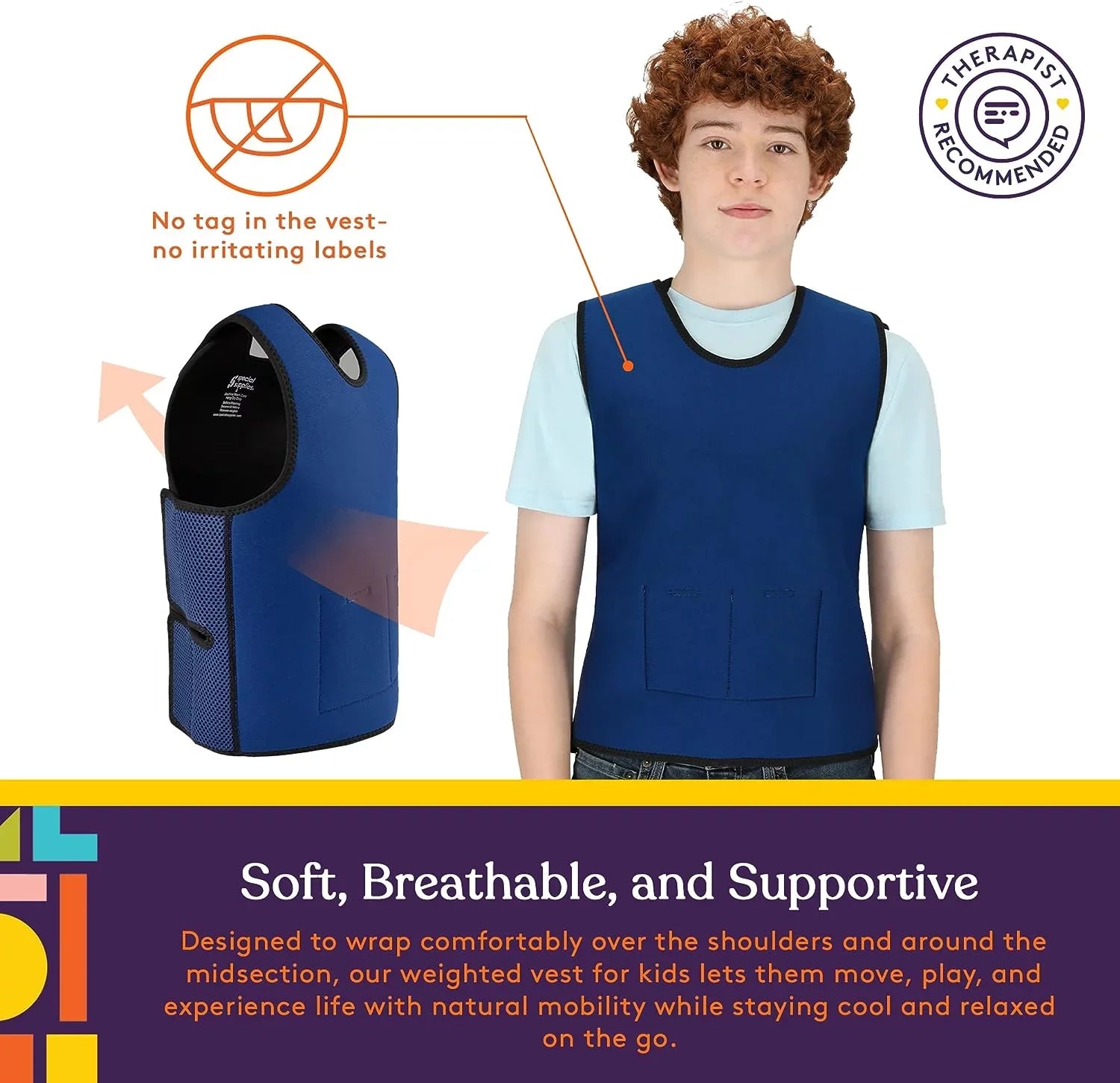 Special Supplies Weighted Sensory Compression Vest for Kids with Processing Disorders, , and Autism, Calming and Supportive with Adjustable Weight Fit (Large 24x42 inches)