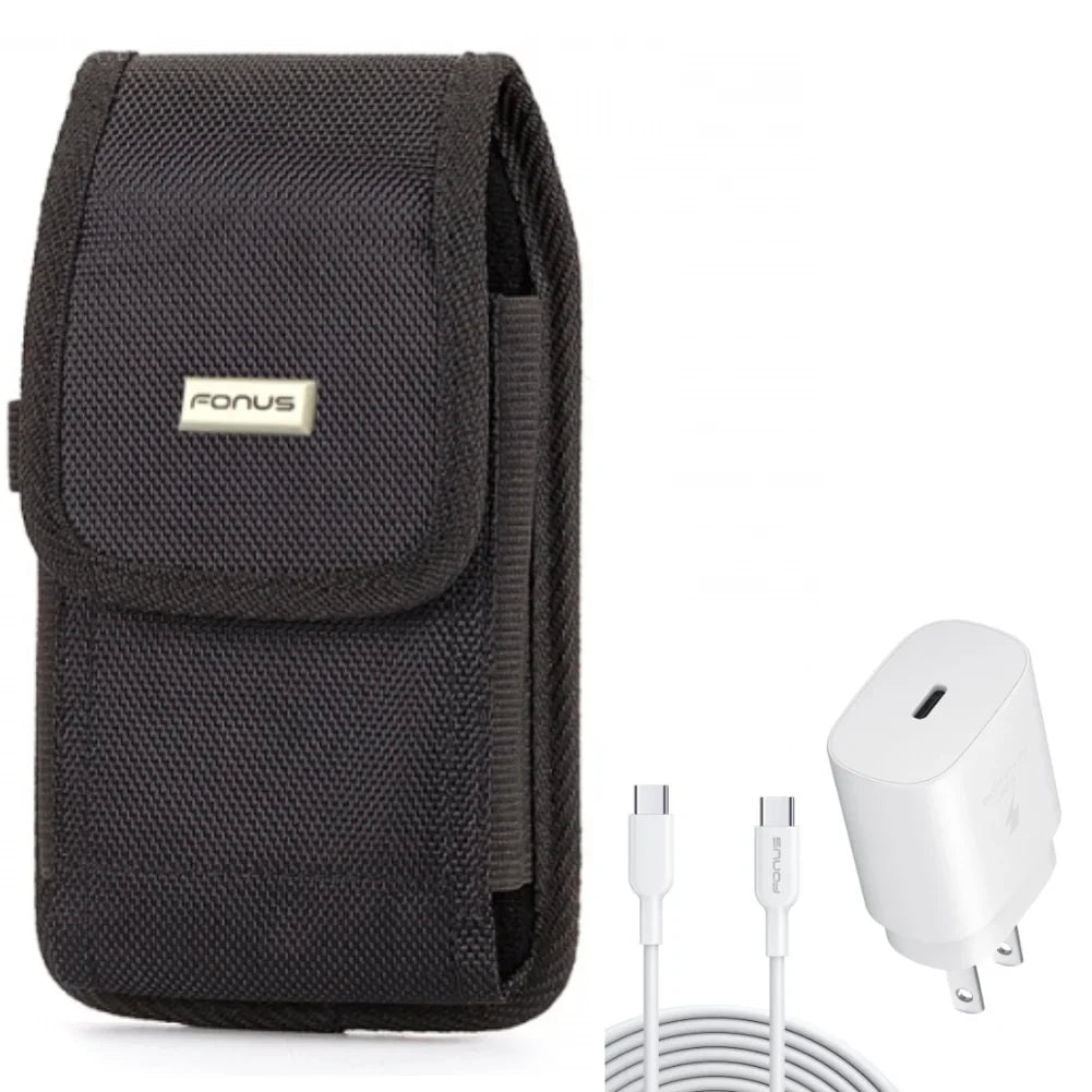 Holster Swivel Case Belt Clip w 6ft - Cable  Type- 25W Fast Home Charger for OnePlus 10 Pro - Razer Phone 2 - Samsung Galaxy XCover Pro  Plus  Plus  Ultra Plus  Ultra Plus