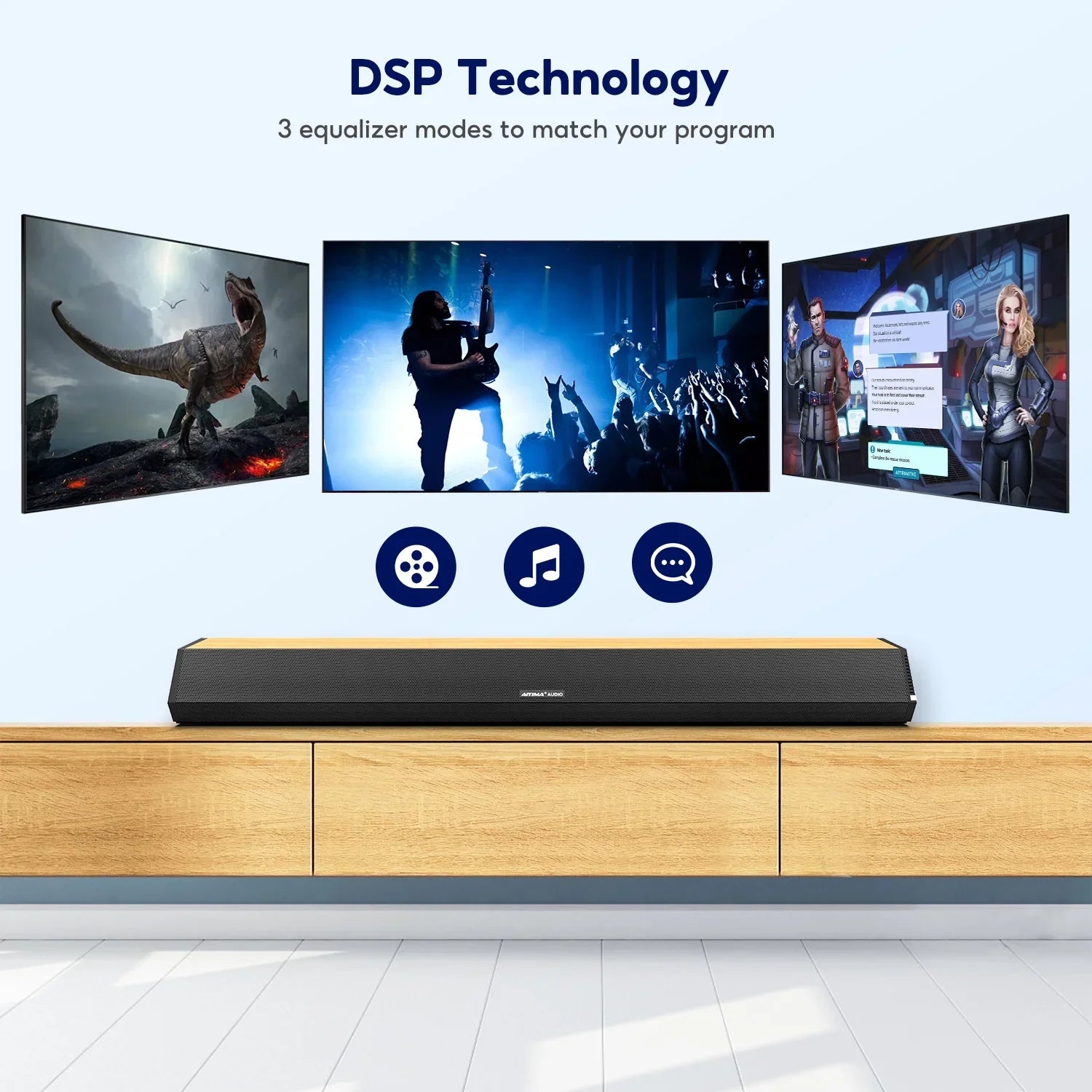 Soundbar 28-Inch 60W with -, Bluetooth 5.0, Optical Coaxial   Connection, 4 Speakers, 3 EQs, 110dB Surround Sound Bar Home Theater Audio Soundbar System for