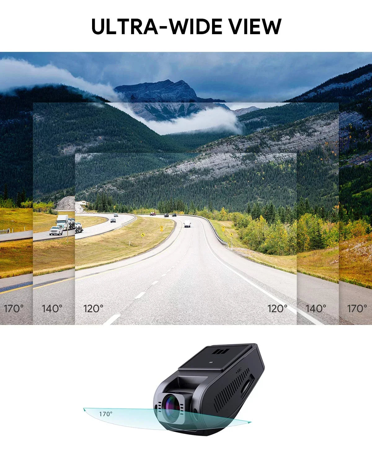 Wifi Dash Cam, 1080P  Dash Camera for Cars, 6-Lane 170-Degree Wide Angle Lens Car Camera, Black-