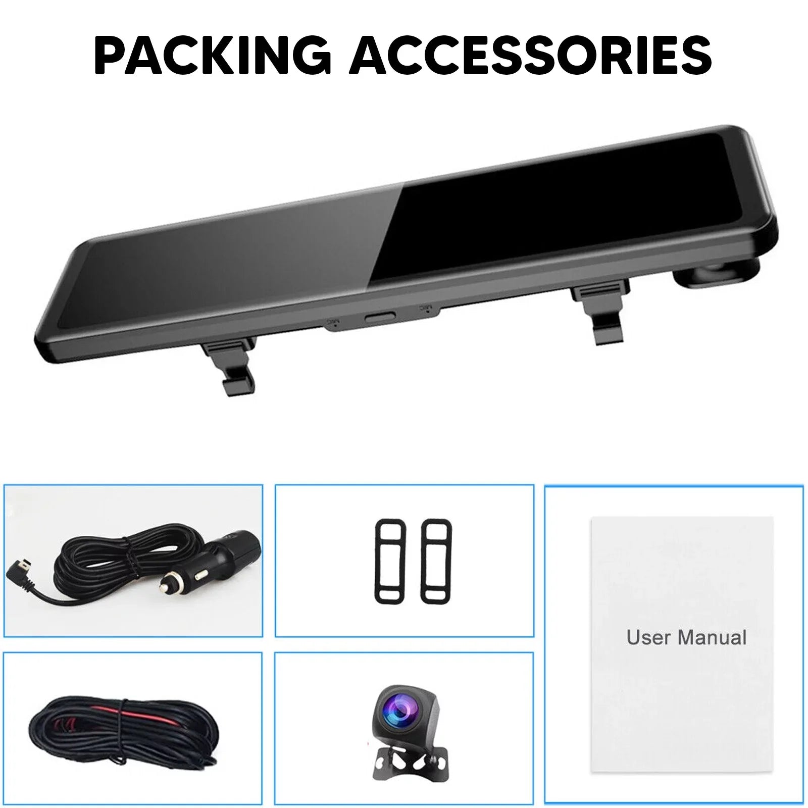 Car Rear View Mirror Camera Dual Dash Cam  Video Recorder Driving Recorder with Night Vision Panoramic Rearview Mirror with 4K 12" Full Touch Screen