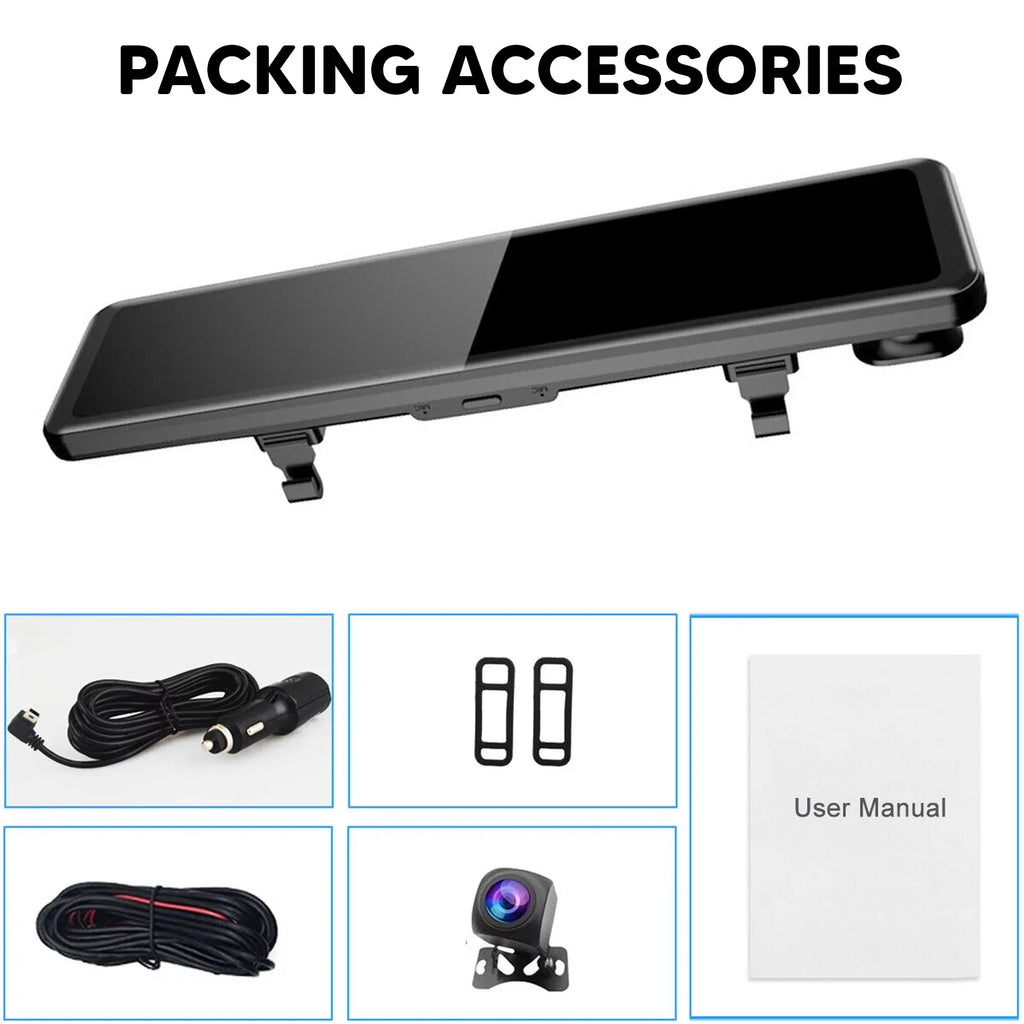 12"Dual Dash Cam  Car Rear View Mirror Camera  Video Recorder Night Kits