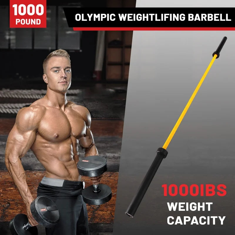 Olympic Bar Solid Chrome Barbell Weights Lifting Power Lifting Yellow Hard Chrome Barbells,1000