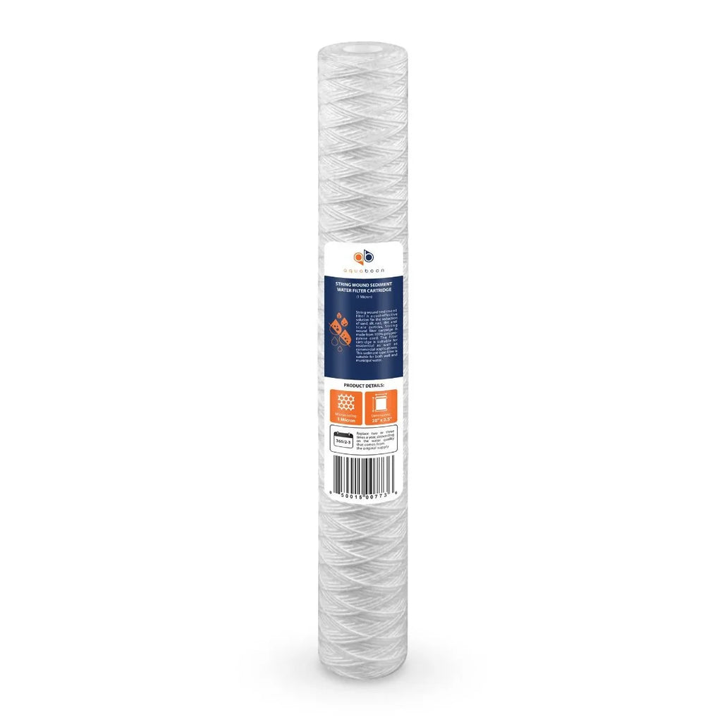 Aquaboon 1 Micron 20" x 2.5" String Wound Sediment Water Filter Cartridge | Universal Replacement for Any 20 inch  Unit | Compatible with 101-230, -5-20, -2C, -20, -, 4-Pack
