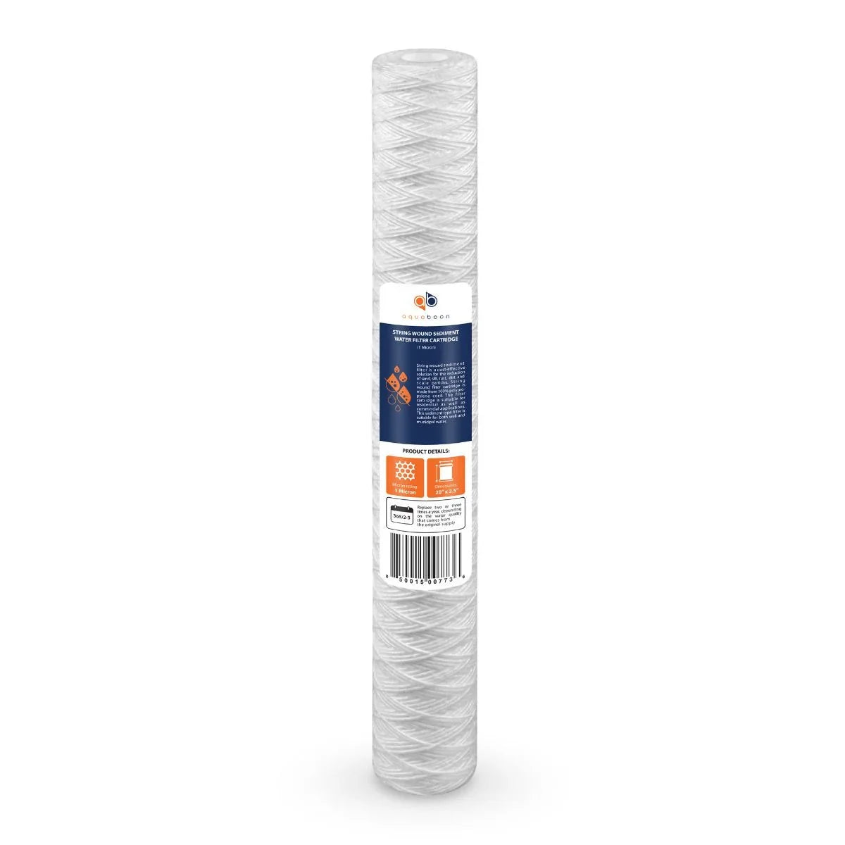 Aquaboon 1 Micron 20" x 2.5" String Wound Sediment Water Filter Cartridge | Universal Replacement for Any 20 inch  Unit | Compatible with 101-230, -5-20, -2C, -20, -, 4-Pack