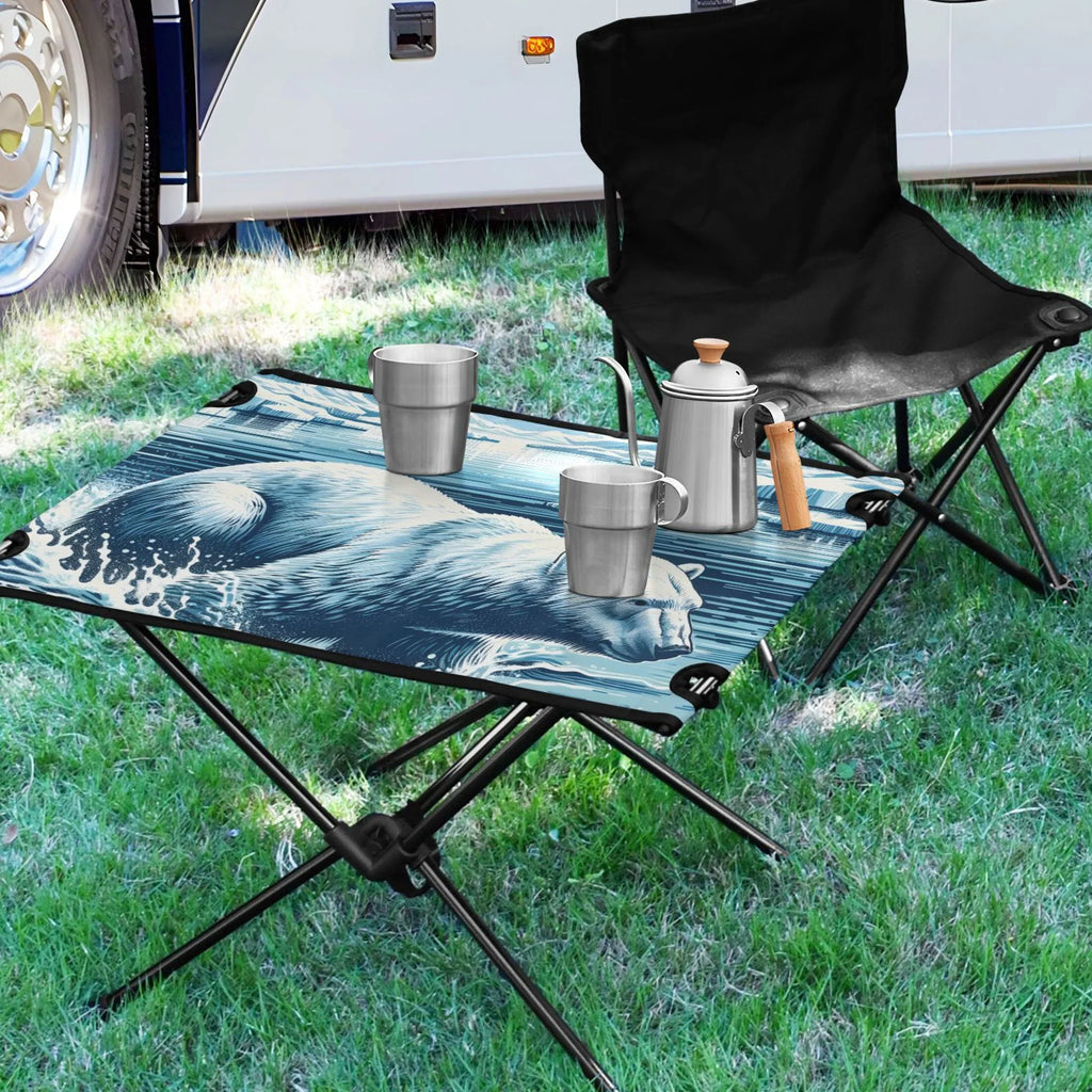 Polar Bear Swimming Camping Folding Table Portable Beach Table with Storage Bag Compact Picnic Table for Outdoor Travel Fishing