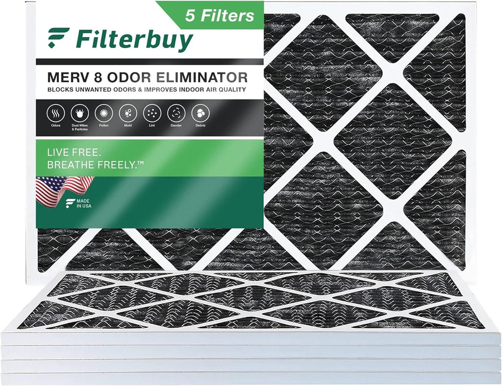 Filterbuy 12x20x1  8 Odor Eliminator Pleated   Furnace Air Filters with Activated Carbon (5-Pack)