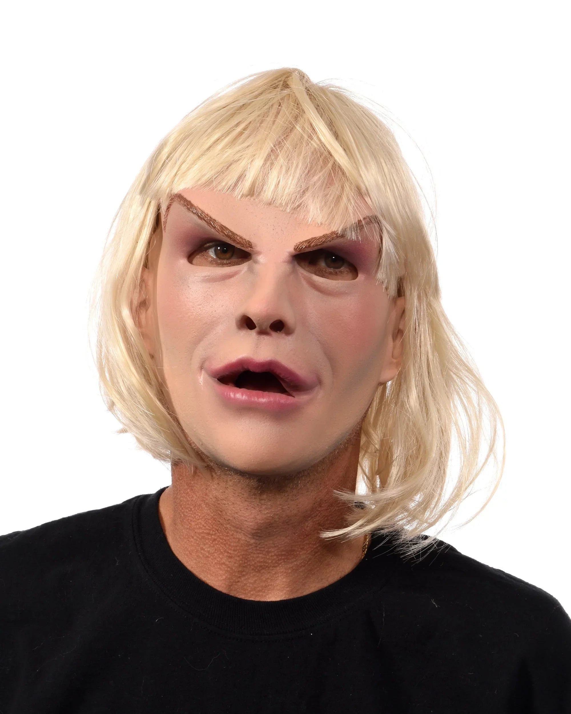Blonde Woman Female Latex Face Mask with attached Blonde Hair