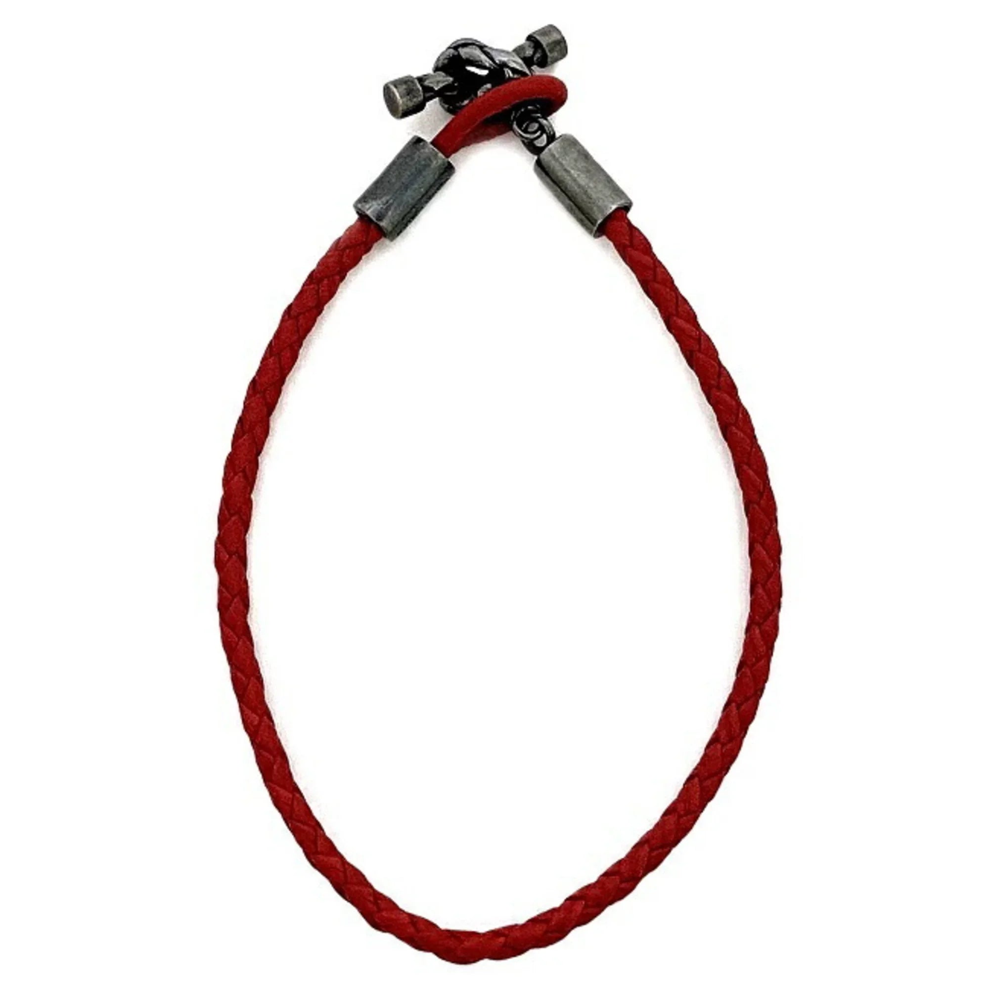 Pre-Owned Bottega Veneta Ec-14210 Leather,Silver 925 Charm Bracelet Red Color (Like New)