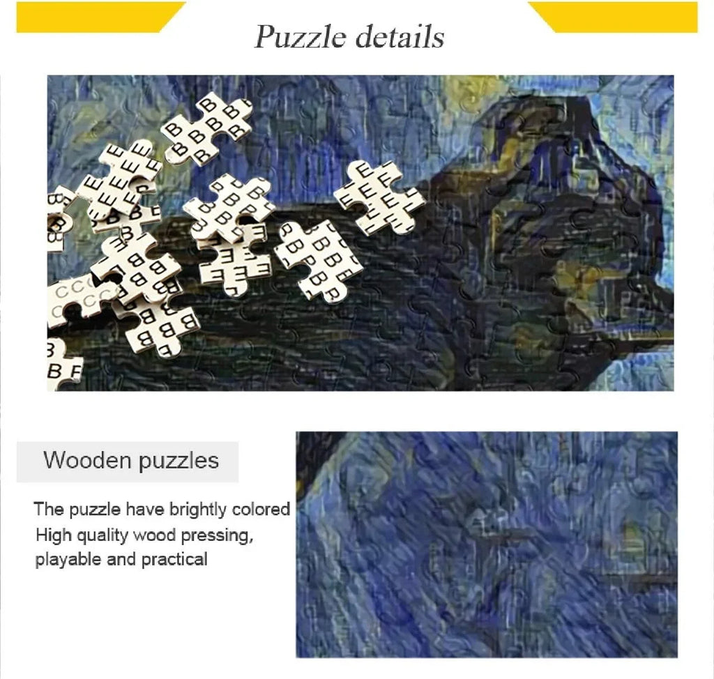 Wellsay Puzzles for Adults 1000 Piece Van Gogh Oil Painting Black Cat Jigsaw Puzzles Kids Educational Intellectual Fun Family Game  Decorative Wall Art Painting for Home