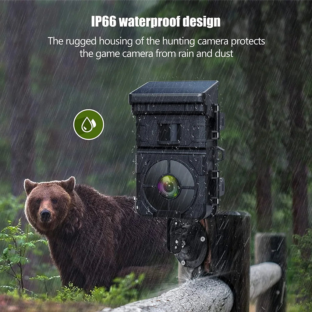 Solar Trail Camera 24MP 1080P Game Camera with 2500mAh Built-in Lithium Battery Rechargeable Night Vision Waterproof  Motion Activated 0.1s Trigger Speed 120°Wide Angle Hunting Cam