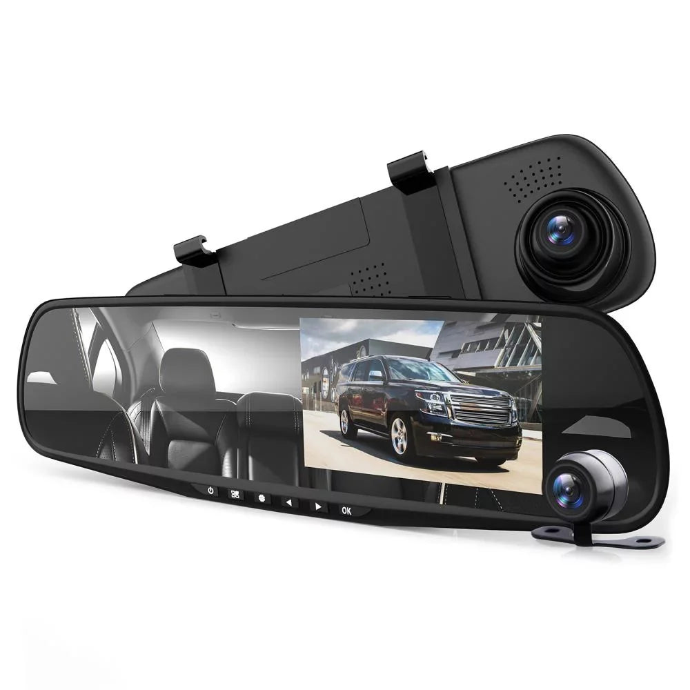 Pyle  1080p 4.3" Dual Camera Dash Cam Vehicle Recording System Rearview Mirror