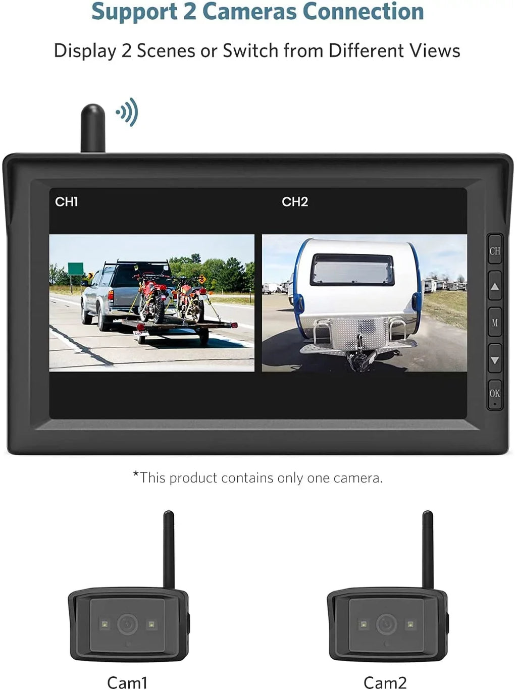 Night Vision Wireless Backup Camera Kit with 7''  Monitor, Support 2 Cameras , Rear View Camera System for Cars, RVs, Trailers, Trucks, Motorhome 5th