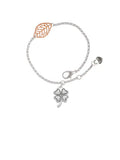 Delight Jewelry Silvertone Antiqued Four Leaf Clover - Rose Goldtone Leaf Delicate Bracelet, 6.25+1.75"