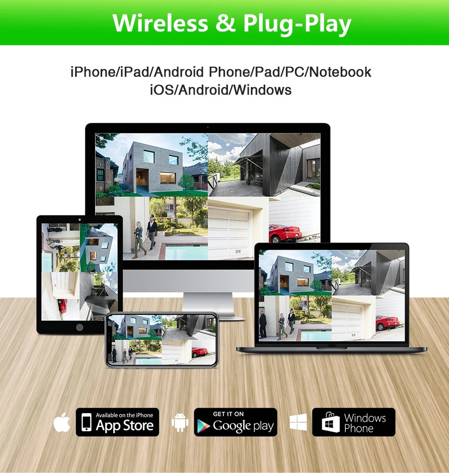 8CH WiFi  System 4Pcs 3MP Battery Camera , 4 Solar Panels ,  2.5inch  Wireless